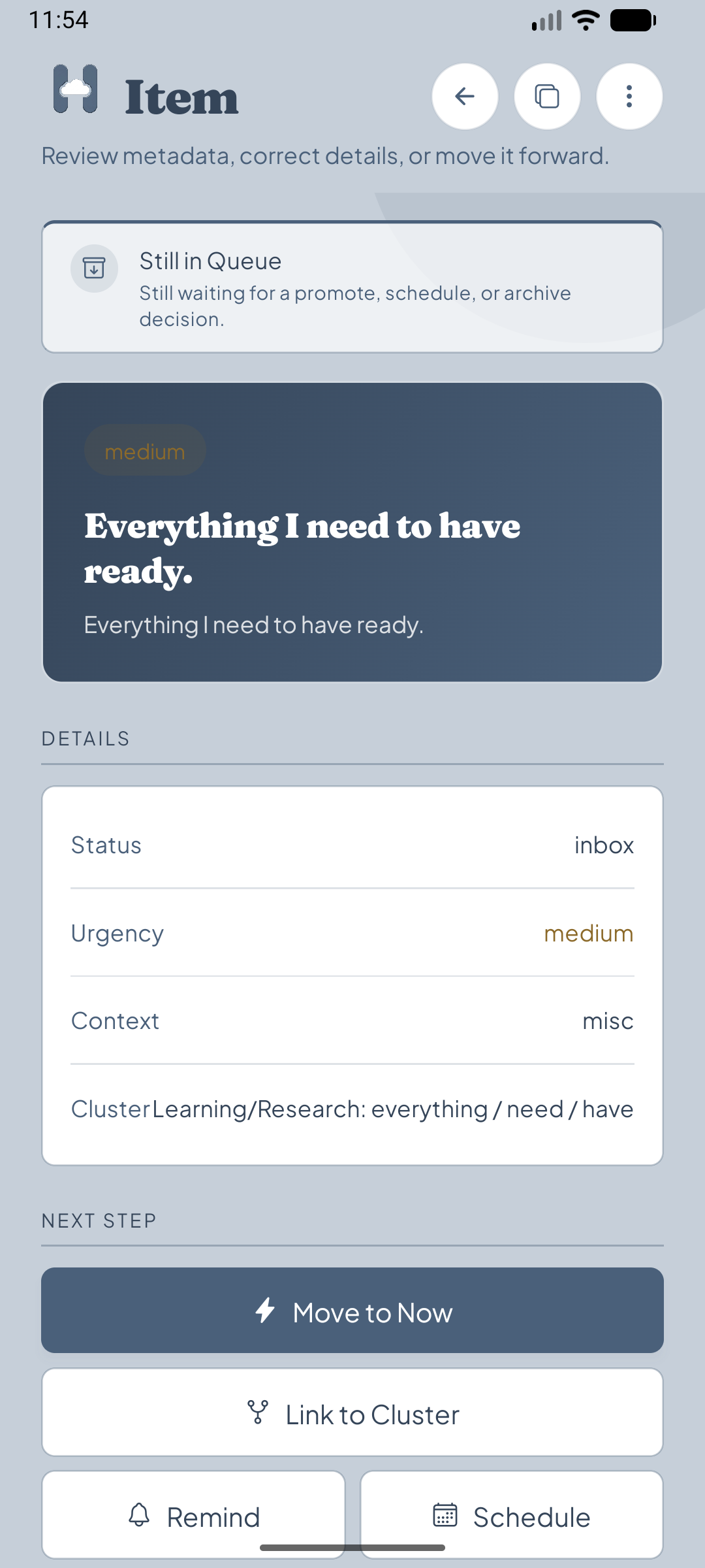 Item detail editing screen